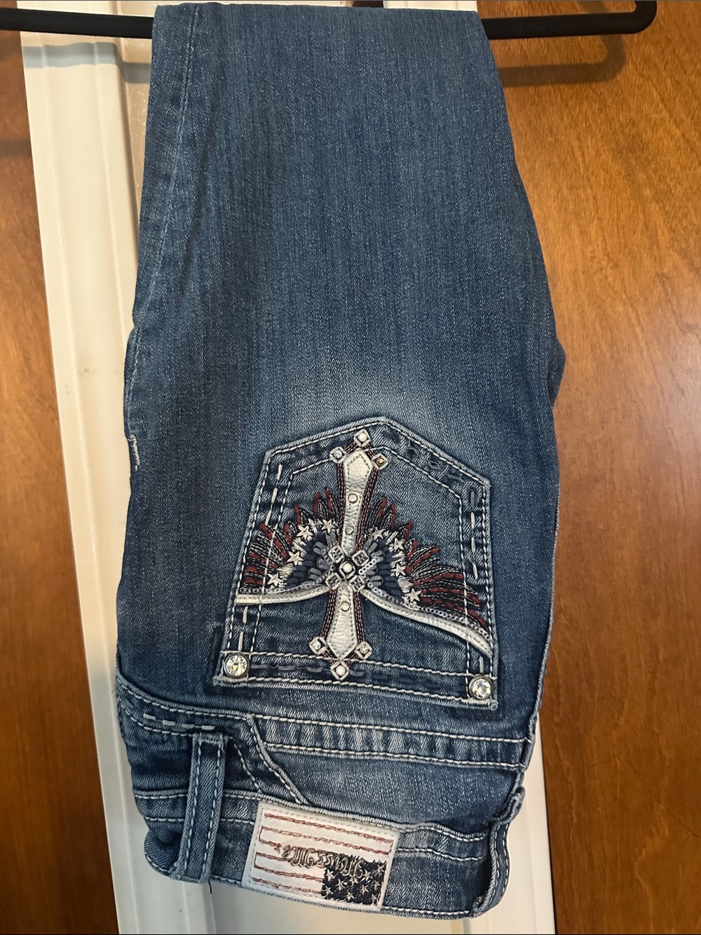 Miss Me Dark Blue m Jeans with Embroidered Cross Pocket